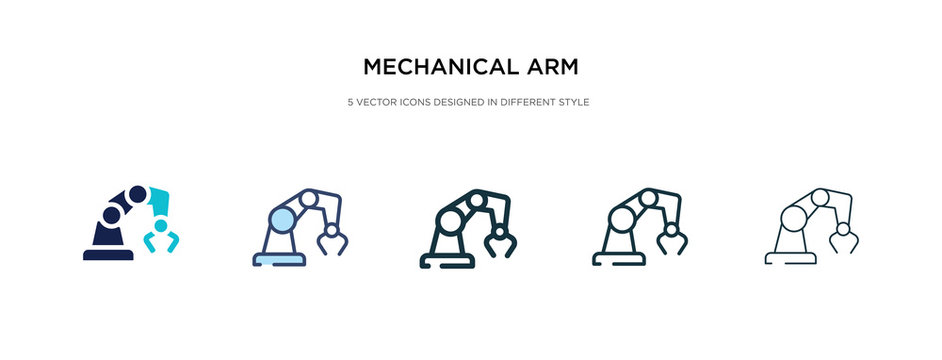 mechanical arm icon in different style vector illustration. two colored and black mechanical arm vector icons designed in filled, outline, line and stroke style can be used for web, mobile, ui