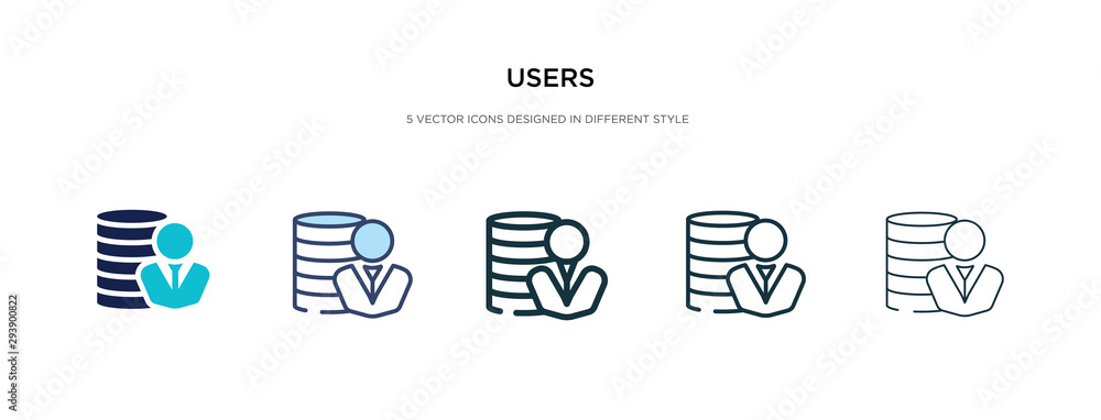 Poster users icon in different style vector illustration. two colored and black users vector icons designed