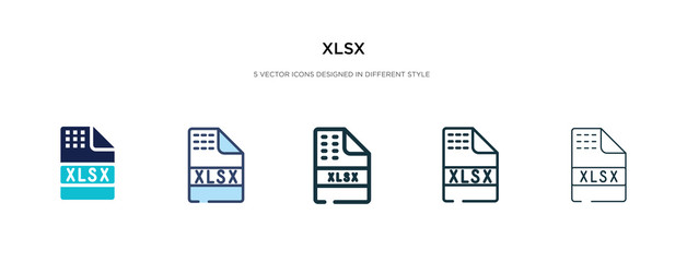 xlsx icon in different style vector illustration. two colored and black xlsx vector icons designed in filled, outline, line and stroke style can be used for web, mobile, ui