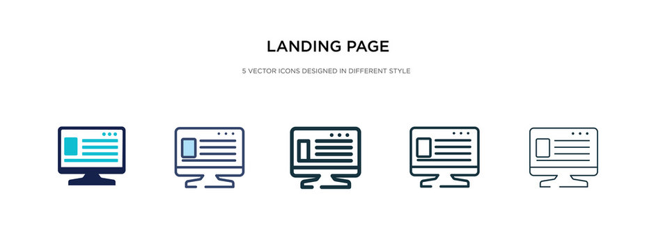 landing page icon in different style vector illustration. two colored and black landing page vector icons designed in filled, outline, line and stroke style can be used for web, mobile, ui
