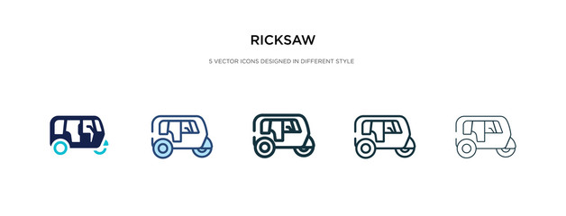 ricksaw icon in different style vector illustration. two colored and black ricksaw vector icons designed in filled, outline, line and stroke style can be used for web, mobile, ui