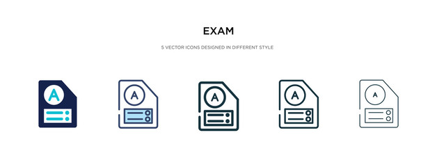 exam icon in different style vector illustration. two colored and black exam vector icons designed in filled, outline, line and stroke style can be used for web, mobile, ui