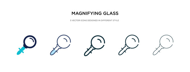 magnifying glass icon in different style vector illustration. two colored and black magnifying glass vector icons designed in filled, outline, line and stroke style can be used for web, mobile, ui