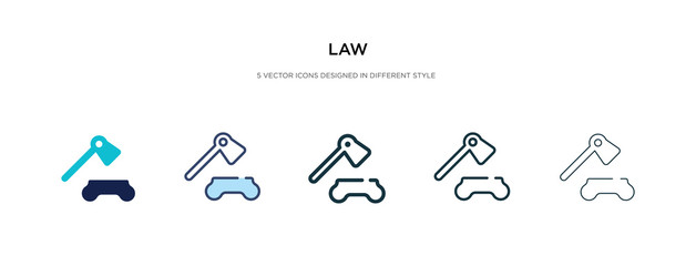 Obraz premium law icon in different style vector illustration. two colored and black law vector icons designed in filled, outline, line and stroke style can be used for web, mobile, ui