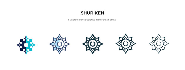 shuriken icon in different style vector illustration. two colored and black shuriken vector icons designed in filled, outline, line and stroke style can be used for web, mobile, ui