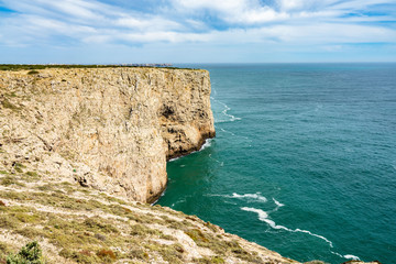 Spectacular cliffs overlooking the Atlantic Ocean at Cabo de Sao Vicente(Cape St. Vincent) .southwesternmost point of Portugal, Algarve