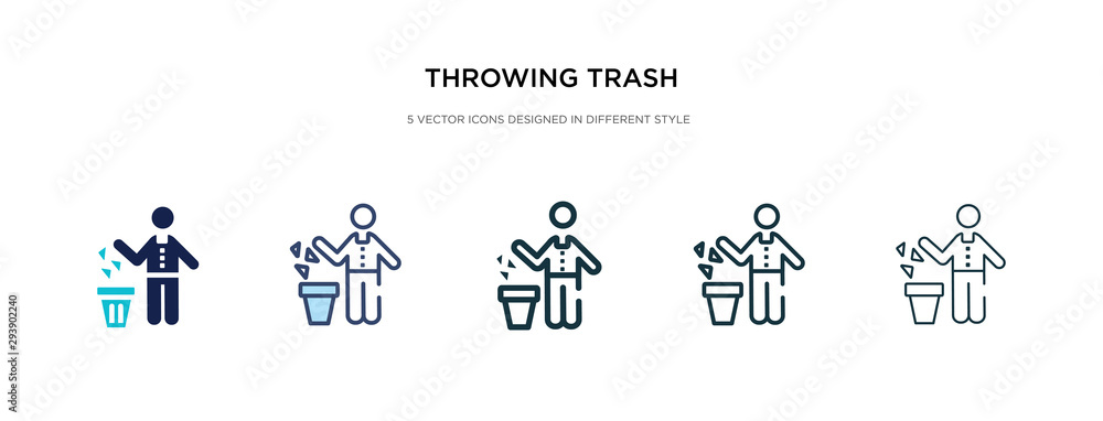 Poster throwing trash icon in different style vector illustration. two colored and black throwing trash vec