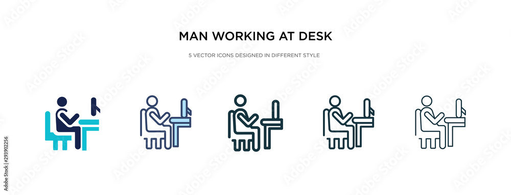 Poster man working at desk icon in different style vector illustration. two colored and black man working a