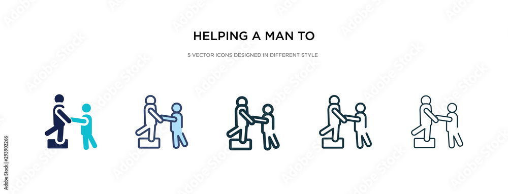 Poster helping a man to climb icon in different style vector illustration. two colored and black helping a 