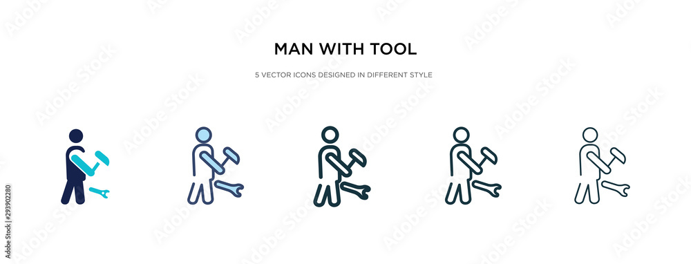 Poster man with tool icon in different style vector illustration. two colored and black man with tool vecto