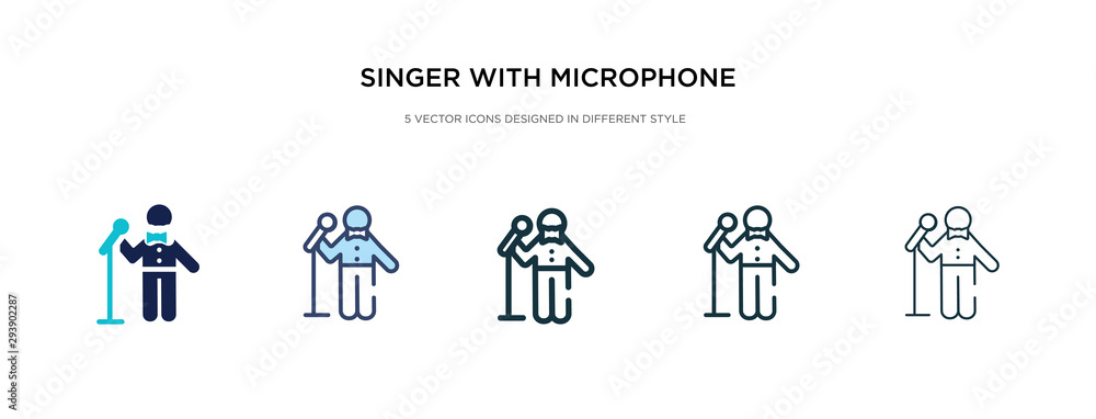 Aufkleber singer with microphone icon in different style vector illustration. two colored and black singer wit
