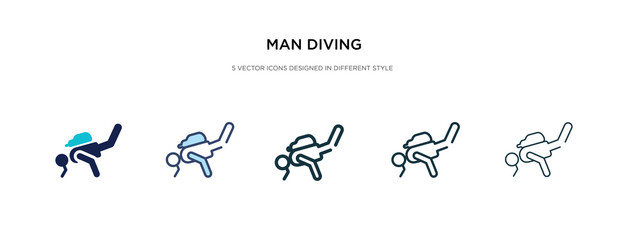 man diving icon in different style vector illustration. two colored and black man diving vector icons designed in filled, outline, line and stroke style can be used for web, mobile, ui