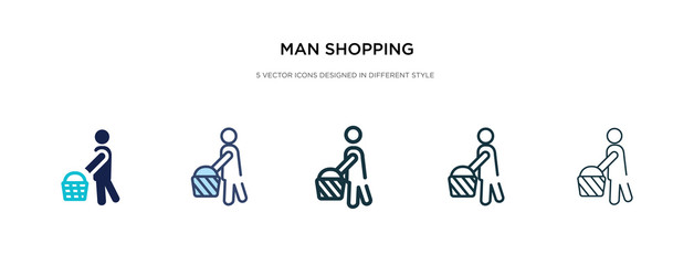 man shopping icon in different style vector illustration. two colored and black man shopping vector icons designed in filled, outline, line and stroke style can be used for web, mobile, ui