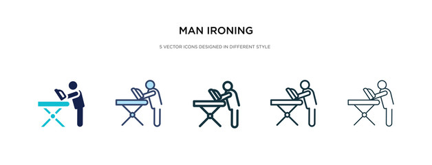man ironing icon in different style vector illustration. two colored and black man ironing vector icons designed in filled, outline, line and stroke style can be used for web, mobile, ui © zaurrahimov