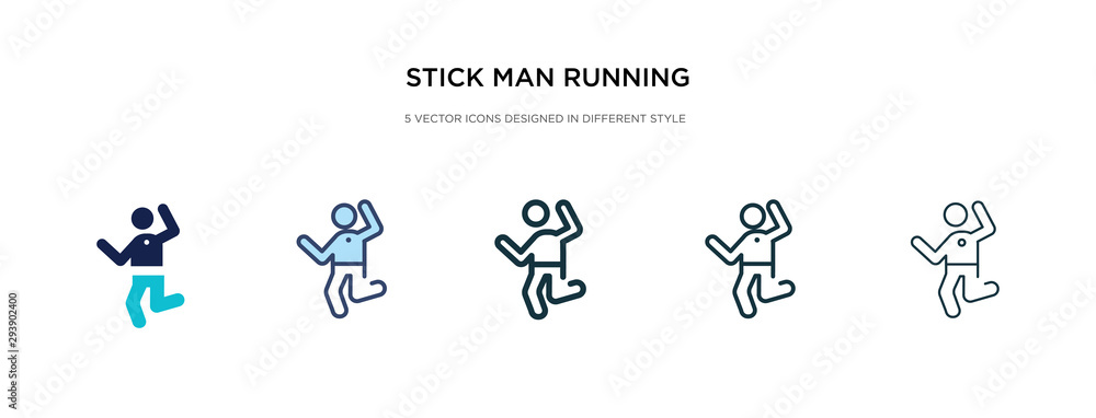 Poster stick man running icon in different style vector illustration. two colored and black stick man runni