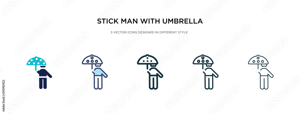 Poster stick man with umbrella icon in different style vector illustration. two colored and black stick man