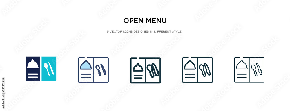 Poster open menu icon in different style vector illustration. two colored and black open menu vector icons 