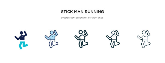 stick man running icon in different style vector illustration. two colored and black stick man running vector icons designed in filled, outline, line and stroke style can be used for web, mobile, ui