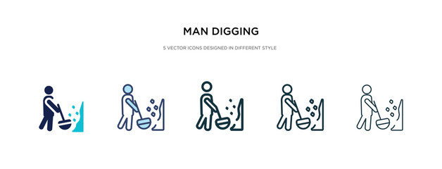 man digging icon in different style vector illustration. two colored and black man digging vector icons designed in filled, outline, line and stroke style can be used for web, mobile, ui