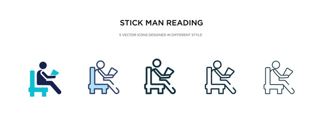 stick man reading icon in different style vector illustration. two colored and black stick man reading vector icons designed in filled, outline, line and stroke style can be used for web, mobile, ui