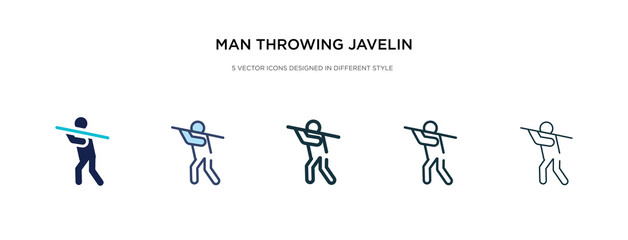 Naklejka premium man throwing javelin icon in different style vector illustration. two colored and black man throwing javelin vector icons designed in filled, outline, line and stroke style can be used for web,