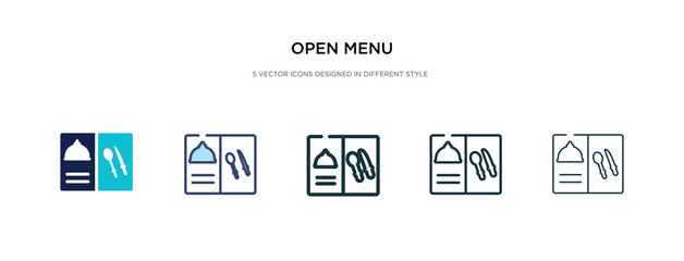 Fototapeta na wymiar open menu icon in different style vector illustration. two colored and black open menu vector icons designed in filled, outline, line and stroke style can be used for web, mobile, ui