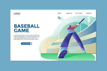 Modern Illustration baseball and landing page design for web page and app