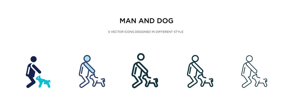 man and dog icon in different style vector illustration. two colored and black man and dog vector icons designed in filled, outline, line stroke style can be used for web, mobile, ui