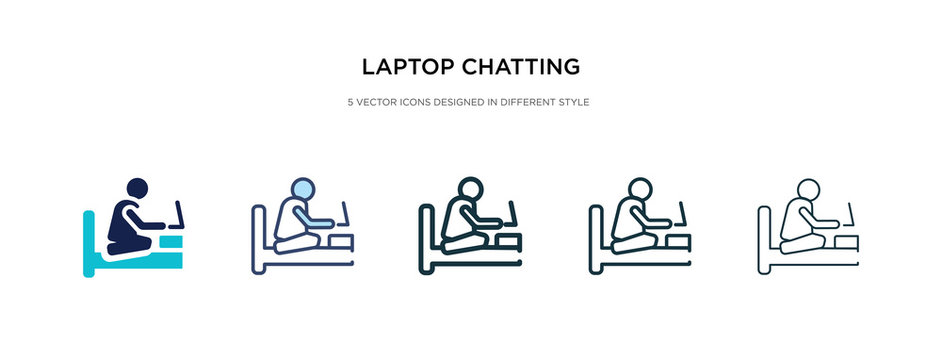 laptop chatting on bed icon in different style vector illustration. two colored and black laptop chatting on bed vector icons designed in filled, outline, line and stroke style can be used for web,
