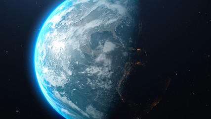 Planet earth from space.  space, planet, galaxy, stars, cosmos, sea, earth, sunset, globe.