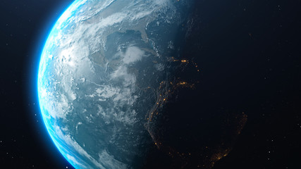 Planet earth from space.  space, planet, galaxy, stars, cosmos, sea, earth, sunset, globe.