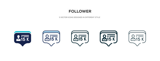 follower icon in different style vector illustration. two colored and black follower vector icons designed in filled, outline, line and stroke style can be used for web, mobile, ui