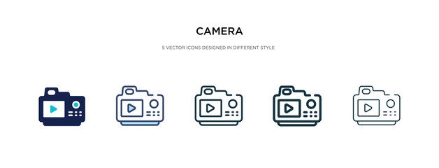 camera icon in different style vector illustration. two colored and black camera vector icons designed in filled, outline, line and stroke style can be used for web, mobile, ui