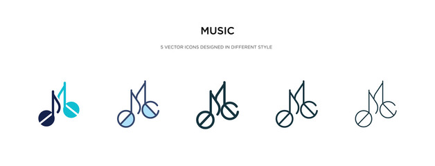 music icon in different style vector illustration. two colored and black music vector icons designed in filled, outline, line and stroke style can be used for web, mobile, ui