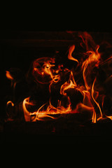 Fire flames on black background,