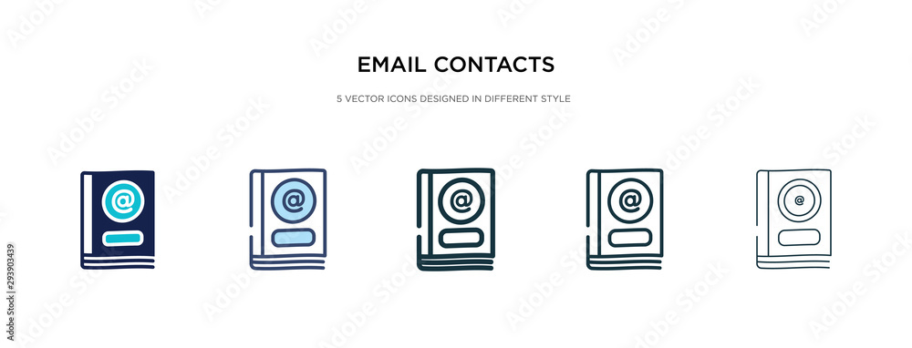 Poster email contacts icon in different style vector illustration. two colored and black email contacts vec