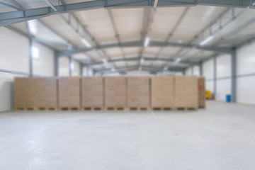 big storage facility with stacked product boxes