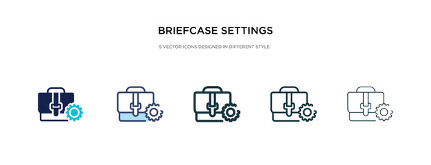 briefcase settings icon in different style vector illustration. two colored and black briefcase settings vector icons designed in filled, outline, line and stroke style can be used for web, mobile,
