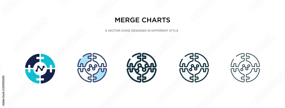 Poster merge charts icon in different style vector illustration. two colored and black merge charts vector 