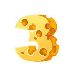 Cheese number 3 style cartoon food design flat vector illustration isolated on white background
