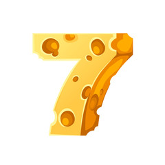 Cheese number 7 style cartoon food design flat vector illustration isolated on white background