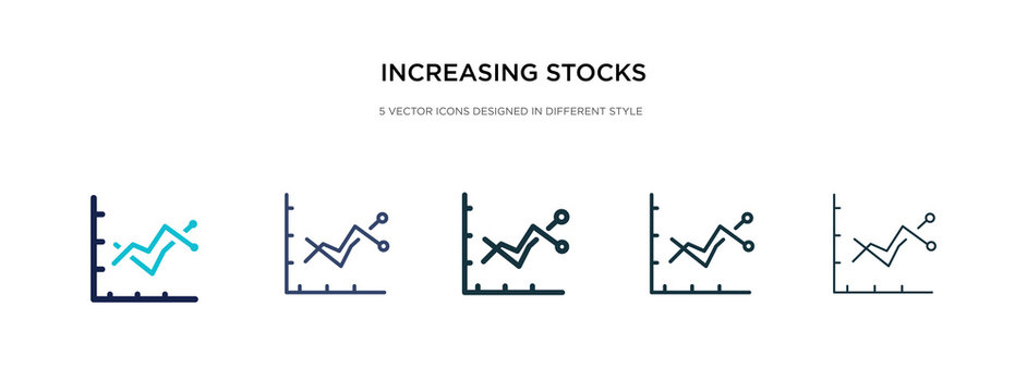increasing stocks icon in different style vector illustration. two colored and black increasing stocks vector icons designed in filled, outline, line and stroke style can be used for web, mobile, ui
