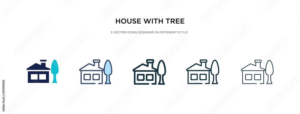 Poster house with tree icon in different style vector illustration. two colored and black house with tree v