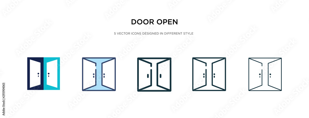 Poster door open icon in different style vector illustration. two colored and black door open vector icons 