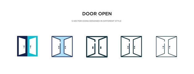 door open icon in different style vector illustration. two colored and black door open vector icons designed in filled, outline, line and stroke style can be used for web, mobile, ui