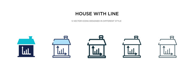 house with line chart icon in different style vector illustration. two colored and black house with line chart vector icons designed in filled, outline, line and stroke style can be used for web,