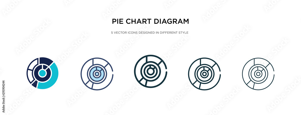 Poster pie chart diagram icon in different style vector illustration. two colored and black pie chart diagr