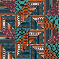 Gordijnen Etnische naadloze patroon met driehoek strepen decoratie, Hand getrokken sieraad tribal doodle geometrisch abstract ontwerp vectorillustratie multicolor. © ngupakarti