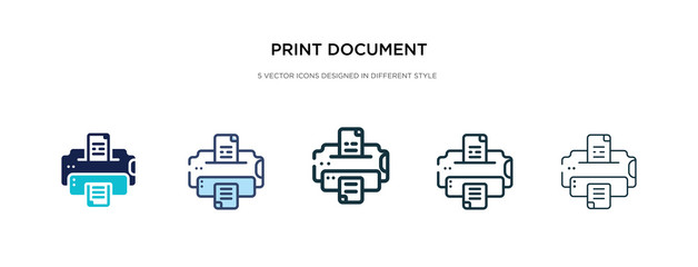 print document icon in different style vector illustration. two colored and black print document vector icons designed in filled, outline, line and stroke style can be used for web, mobile, ui