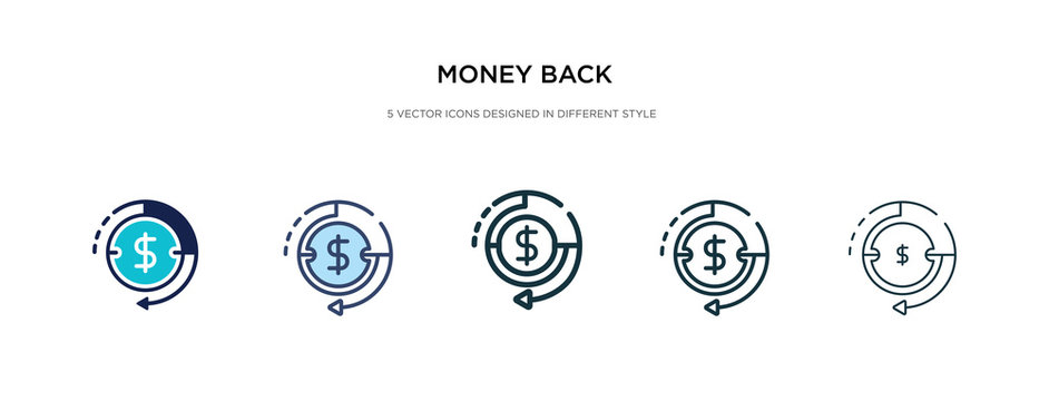 money back icon in different style vector illustration. two colored and black money back vector icons designed in filled, outline, line and stroke style can be used for web, mobile, ui